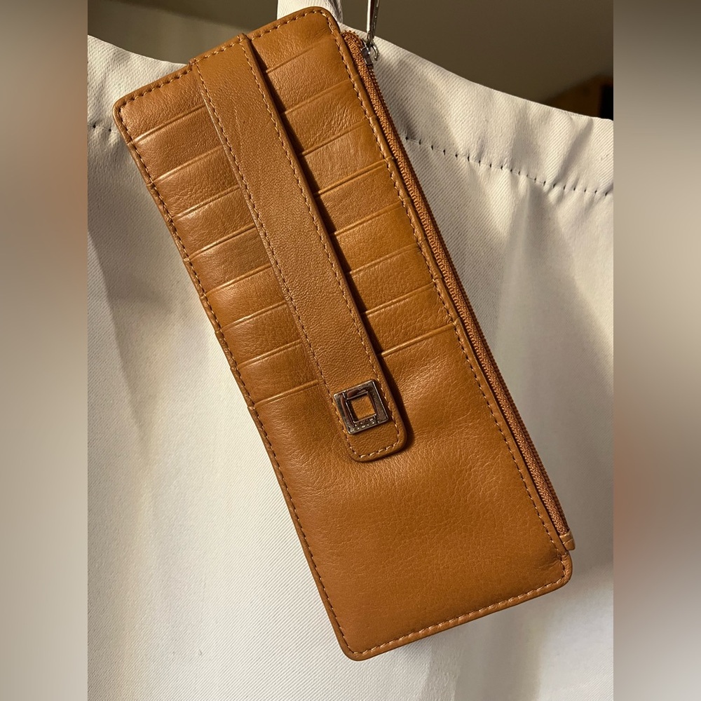LODIS Audrey Brown Leather Credit Card Case With Zipper Pocket 8 Slots